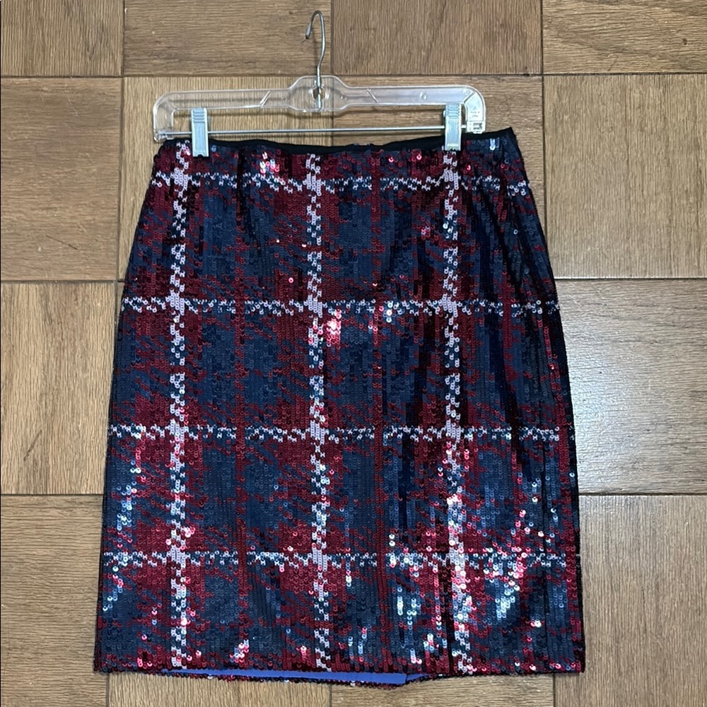 Maeve by Anthropologie Sequin Plaid Skirt - Red and Blue
